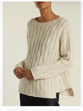 NILI LOTAN Bailey Cozy Cable Knit Cashmere Crewneck Sweater - Cream